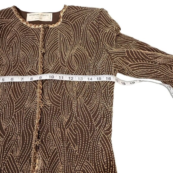 Vintage Emanuel Ungaro Brown Beaded Suit Blazer & Skirt Long Sleeve Lined Size S - Picture 8 of 11